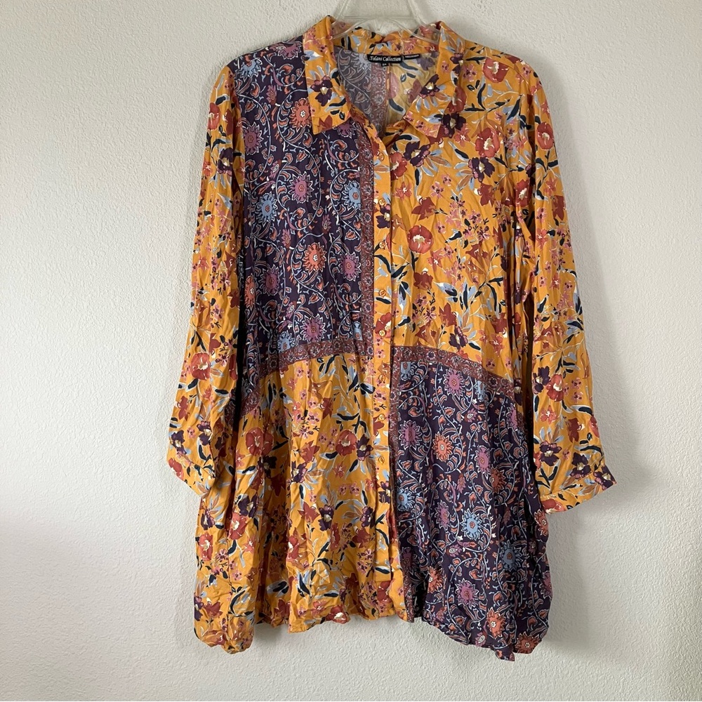 TOLANI Plus Size Tunic Patchwork Button Up Colorf… - image 8